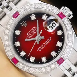 ROLEX DATEJUST 69174 18K GOLD STAINLESS STEEL RED VIGNETTE DIAMOND RUBY WATCH