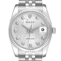 ROLEX DATEJUST STEEL WHITE GOLD SILVER DIAMOND DIAL MENS WATCH 116234 BOX CARD