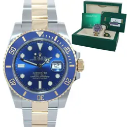 2019 MINT PAPERS ROLEX SUBMARINER BLUE CERAMIC 116613 TWO TONE GOLD WATCH BOX