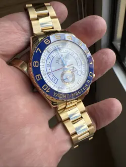 ROLEX YACHT-MASTER 116688 GOLD OYSTER BRACELET WITH BLUE BEZEL