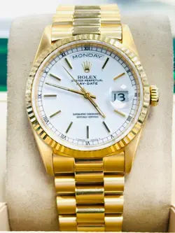 ROLEX PRESIDENT DAY-DATE 18238 18K YELLOW GOLD WHITE STICK DIAL WATCH