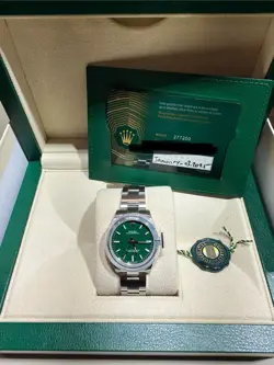 NEW 2025 ROLEX OYSTER PERPETUAL GREEN 277200 OYSTER BRACELET WITH SILVER BEZEL