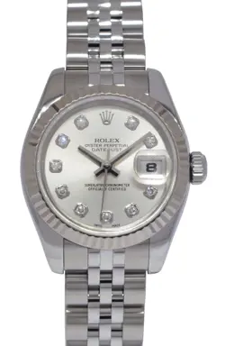 ROLEX DATEJUST STEEL/18K GOLD BEZEL SILVER DIAMOND DIAL 26MM WATCH D 179174
