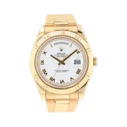B&P ROLEX DAY-DATE 218238 41MM WHITE SKINNY ROMAN NUMERAL DIAL FLUTED PRESIDENT