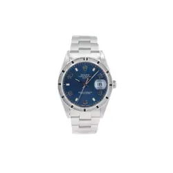 ROLEX DATE 15210 36MM BLUE LUMINOUS INDEX & NUMERAL DIAL ENGINE-TURNED BEZEL