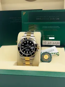 ROLEX SUBMARINER 126613LN 41MM BLACK CERAMIC 18K YELLOW GOLD STEEL BOX PAPER