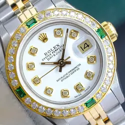 ~ROLEX LADIES DATEJUST TWOTONE WATCH WHITE DIAMOND DIAL DIAMOND BEZEL 26MM 69173