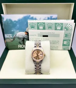 ROLEX 69173 LADIES DATEJUST 18K YELLOW GOLD STAINLESS STEEL BOX PAPERS