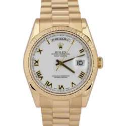 MINT ROLEX DAY-DATE PRESIDENT WHITE ROMAN 18K YELLOW GOLD 36MM WATCH 118238