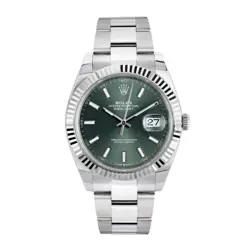 ROLEX DATEJUST 41 WATCH 41MM GREEN INDEX MARKERS DIAL STAINLESS STEEL 126334