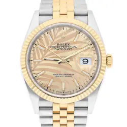 ROLEX 126233 DATEJUST 36MM TWO-TONE YELLOW GOLD FLUTED BEZEL PALM MOTIF DIAL