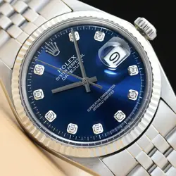 ROLEX MENS DATEJUST BLUE DIAMOND 18K WHITE GOLD & STAINLESS STEEL WATCH