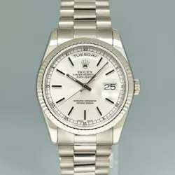 MINT Rolex White Gold 36mm Double Quickset President Band 118239 Silver Watch