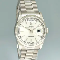 MINT Rolex White Gold 36mm Double Quickset President Band 118239 Silver Watch