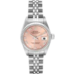 ROLEX DATEJUST SALMON ROMAN DIAL STEEL WHITE GOLD LADIES WATCH 79174 BOX PAPERS