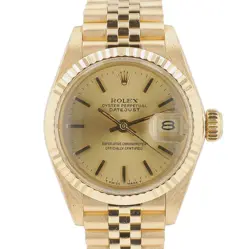 ROLEX LADY DATEJUST 18K SOLID YELLOW GOLD WATCH CHAMPAGNE INDEX JUBILEE BAND