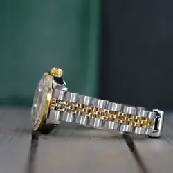 ~ROLEX WATCH WOMENS DATEJUST 18K GOLD STEEL WHITE DIAL DIAMOND BEZEL 26MM 69173