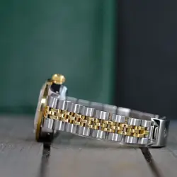 ~ROLEX WATCH WOMENS DATEJUST 18K GOLD STEEL WHITE DIAL DIAMOND BEZEL 26MM 69173