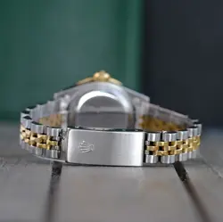 ~ROLEX WATCH WOMENS DATEJUST 18K GOLD STEEL WHITE DIAL DIAMOND BEZEL 26MM 69173