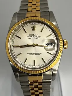 ROLEX DATEJUST 36MM JUBILEE 18K GOLD STEEL CHAMPAGNE DIAL MENS WATCH 16233