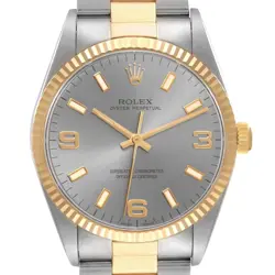 ROLEX OYSTER PERPETUAL SILVER DIAL STEEL YELLOW GOLD MENS WATCH 14233 BOX PAPERS