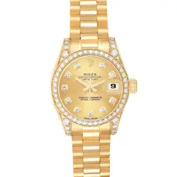 ROLEX PRESIDENT DATEJUST YELLOW GOLD DIAMOND DIAL BEZEL LADIES WATCH 179158