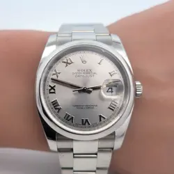 ROLEX OYSTER PERPETUAL DATEJUST 36MM STAINLESS STEEL SILVER ROMAN DIAL 116200