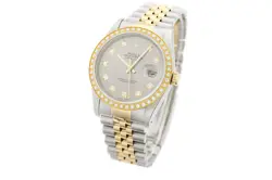 Rolex Mens Datejust 16233 18K Yellow Gold & Steel 2-Tone Gray Dial Diamond Watch