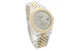 Rolex Mens Datejust 16233 18K Yellow Gold & Steel 2-Tone Gray Dial Diamond Watch