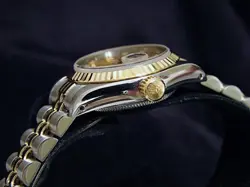 1990'S ROLEX DATEJUST LADY 18K GOLD & STEEL WATCH CHAMPAGNE FACTORY DIAMOND DIAL