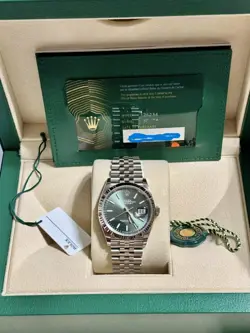 ROLEX DATEJUST 36 126234 MINT GREEN FLUTED JUBILEE NEW 2024 COMPLETE FULL SET