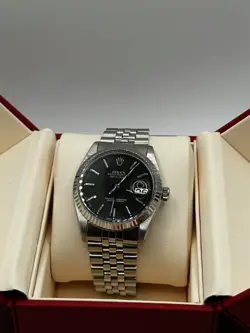 VINTAGE ROLEX DATEJUST 1603 MENS STAINLESS STEEL WATCH BLACK DIAL JUBILEE BAND