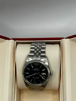 Vintage Rolex Datejust 1603 Mens Stainless Steel Watch Black Dial Jubilee Band