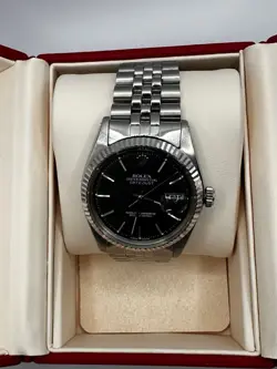 Vintage Rolex Datejust 1603 Mens Stainless Steel Watch Black Dial Jubilee Band