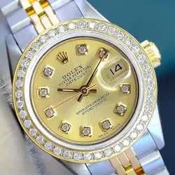 ~ROLEX LADY DATEJUST 69173 WATCH GOLD & SS CHAMPAGNE DIAMOND DIAL & BEZEL 26MM