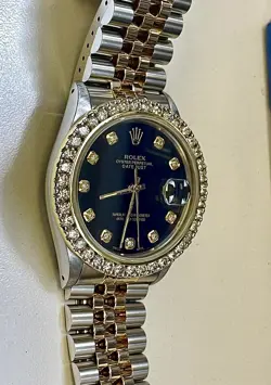 ROLEX MENS DATEJUST 36MM 18K YELLOW GOLD & STEEL ICED 2.25CT DIAMONDS BLACK DIAL