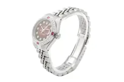 Rolex Datejust 69174 18K Gold SS Diamond Ruby Red Vignette Watch w/ Jubilee Band