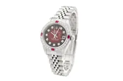 Rolex Datejust 69174 18K Gold SS Diamond Ruby Red Vignette Watch w/ Jubilee Band