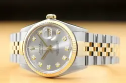 ROLEX MENS DATEJUST 2 TONE 18K YELLOW GOLD & STAINLESS STEEL QUICKSET GRAY WATCH