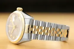 ROLEX MENS DATEJUST 2 TONE 18K YELLOW GOLD & STAINLESS STEEL QUICKSET GRAY WATCH