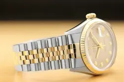 ROLEX MENS DATEJUST 2 TONE 18K YELLOW GOLD & STAINLESS STEEL QUICKSET GRAY WATCH