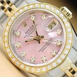 ROLEX LADIES DATEJUST FACTORY DIAMOND DIAL 2 TONE 18K YELLOW GOLD SS WATCH