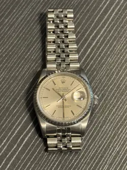 ROLEX DATEJUST SILVER DIAL 36MM AUTOMATIC JUBILEE FLUTED STEEL WATCH 16220