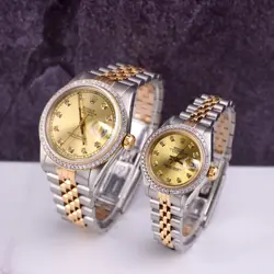 ROLEX SET DATEJUST 26/36MM 18K YELLOW GOLD & STEEL ICED 1.50CT DIAMOND GOLD DIAL