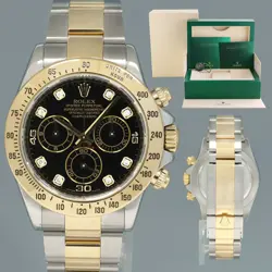 2014 MINT ROLEX DAYTONA 116523 BLACK DIAMOND DIAL STEEL YELLOW GOLD TWO TONE