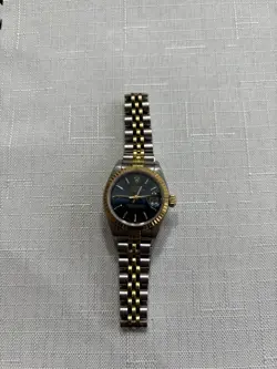 ROLEX DATEJUST LADIES 2TONE YELLOW GOLD STAINLESS STEEL WATCH BLACK DIAL