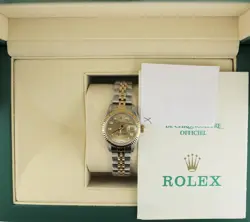 ROLEX LADIES DATEJUST 69173 CHAMPAGNE DIAMOND DIAL TT 18KT JUBILEE W PAPERS 26MM