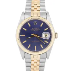 MINT ROLEX DATEJUST 36MM BLUE TWO-TONE 18K YELLOW GOLD STEEL JUBILEE WATCH 16233