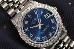 ROLEX DATEJUST 31 MM BLUE ROMAN DIAL STAINLESS STEEL DIAMOND LADIES WATCH