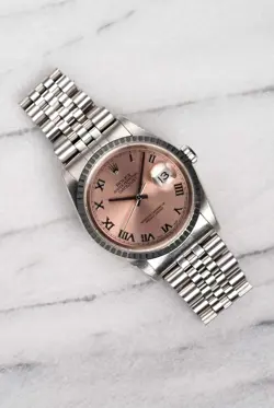 Rolex Datejust Refe 16220 90s Salmon Roman Numeral Dial Automatic 36mm.